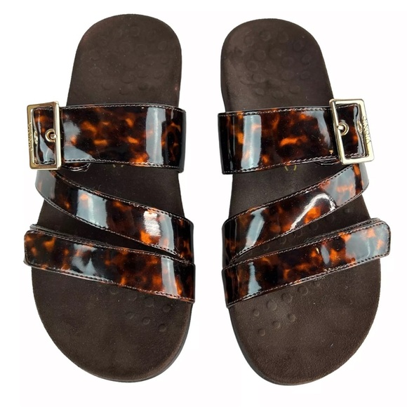 Vionic Skylar Brown Tortoise Slip On Adjautable Sandals Women Orthotic size 9 - Picture 1 of 16